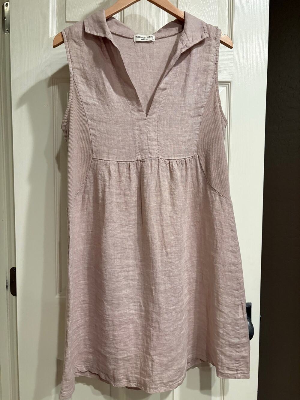 TERZO MILLENNIO 100% Italian Linen Mini Dress Size Medium Summer Coastal Beach